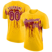 Laden Sie das Bild in den Galerie-Viewer, Custom Yellow Crimson-White Dripping Splatter Paint Performance T-Shirt