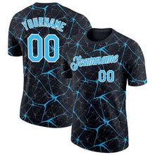 Load image into Gallery viewer, Custom Black Sky Blue Gray-White Abstract Network Crackle Performance T-Shirt