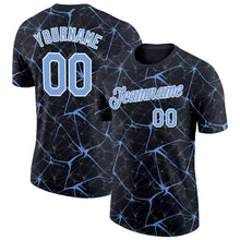Load image into Gallery viewer, Custom Black Powder Blue Gray-White Abstract Network Crackle Performance T-Shirt