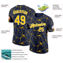 Laden Sie das Bild in den Galerie-Viewer, Custom Navy Yellow Gray-White Abstract Network Crackle Performance T-Shirt