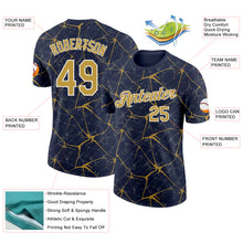 Загрузить изображение в средство просмотра галереи, Custom Navy Old Gold Gray-White Abstract Network Crackle Performance T-Shirt