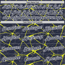 Charger l'image dans la galerie, Custom Navy Neon Yellow Gray-White Abstract Network Crackle Performance T-Shirt