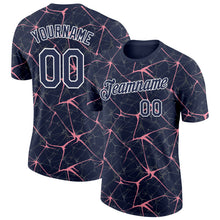 Charger l'image dans la galerie, Custom Navy Medium Pink Gray-White Abstract Network Crackle Performance T-Shirt