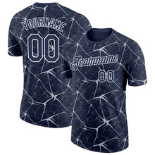 Charger l'image dans la galerie, Custom Navy Silver Gray-White Abstract Network Crackle Performance T-Shirt