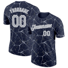 Загрузить изображение в средство просмотра галереи, Custom Navy Gray-White Abstract Network Crackle Performance T-Shirt