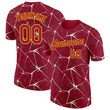 Charger l'image dans la galerie, Custom Crimson White Gray-Yellow Abstract Network Crackle Performance T-Shirt