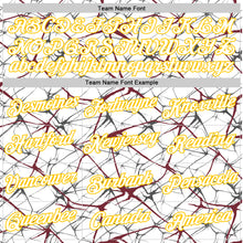Load image into Gallery viewer, Custom White Burgundy Gray-Yellow Abstract Network Crackle Performance T-Shirt