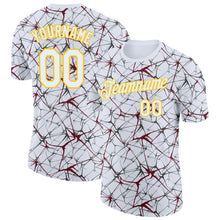 Load image into Gallery viewer, Custom White Burgundy Gray-Yellow Abstract Network Crackle Performance T-Shirt