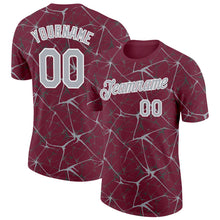 Laden Sie das Bild in den Galerie-Viewer, Custom Burgundy Gray-White Abstract Network Crackle Performance T-Shirt