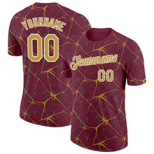 Charger l'image dans la galerie, Custom Burgundy Old Gold Gray-White Abstract Network Crackle Performance T-Shirt
