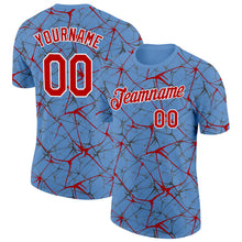 Laden Sie das Bild in den Galerie-Viewer, Custom Light Blue Red Gray-White Abstract Network Crackle Performance T-Shirt