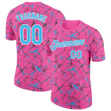 Load image into Gallery viewer, Custom Pink Sky Blue Gray-White Abstract Network Crackle Performance T-Shirt