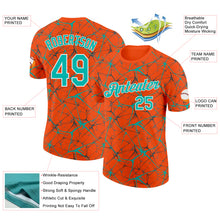 Laden Sie das Bild in den Galerie-Viewer, Custom Orange Aqua Gray-White Abstract Network Crackle Performance T-Shirt