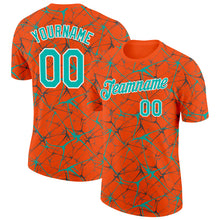 Laden Sie das Bild in den Galerie-Viewer, Custom Orange Aqua Gray-White Abstract Network Crackle Performance T-Shirt