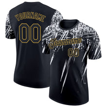 Load image into Gallery viewer, Custom Black White-Old Gold Distressed Scratch Brush Stroke Performance T-Shirt