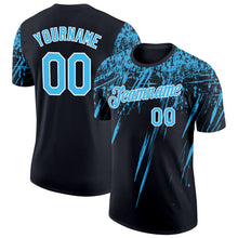 Загрузить изображение в средство просмотра галереи, Custom Black Sky Blue-White Distressed Scratch Brush Stroke Performance T-Shirt