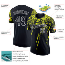 Laden Sie das Bild in den Galerie-Viewer, Custom Black Neon Yellow-White Distressed Scratch Brush Stroke Performance T-Shirt