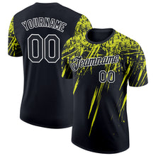Laden Sie das Bild in den Galerie-Viewer, Custom Black Neon Yellow-White Distressed Scratch Brush Stroke Performance T-Shirt