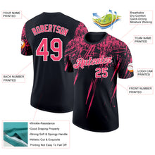 Laden Sie das Bild in den Galerie-Viewer, Custom Black Neon Pink-White Distressed Scratch Brush Stroke Performance T-Shirt