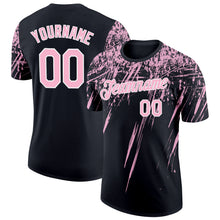 Load image into Gallery viewer, Custom Black Light Pink-White Distressed Scratch Brush Stroke Performance T-Shirt