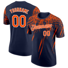 Load image into Gallery viewer, Custom Navy Orange-White Distressed Scratch Brush Stroke Performance T-Shirt