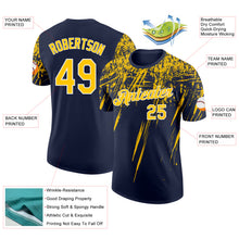 Charger l'image dans la galerie, Custom Navy Yellow-White Distressed Scratch Brush Stroke Performance T-Shirt