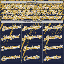 Загрузить изображение в средство просмотра галереи, Custom Navy Old Gold-White Distressed Scratch Brush Stroke Performance T-Shirt