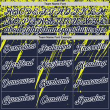 Load image into Gallery viewer, Custom Navy Neon Yellow-White Distressed Scratch Brush Stroke Performance T-Shirt
