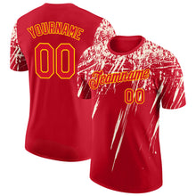 Laden Sie das Bild in den Galerie-Viewer, Custom Red Cream-Yellow Distressed Scratch Brush Stroke Performance T-Shirt