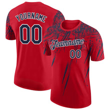 Charger l'image dans la galerie, Custom Red Navy-White Distressed Scratch Brush Stroke Performance T-Shirt