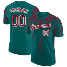 Laden Sie das Bild in den Galerie-Viewer, Custom Teal Crimson-White Distressed Scratch Brush Stroke Performance T-Shirt