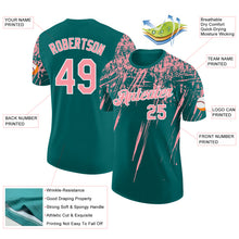 Laden Sie das Bild in den Galerie-Viewer, Custom Teal Medium Pink-White Distressed Scratch Brush Stroke Performance T-Shirt