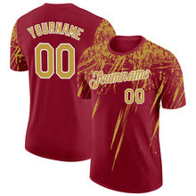 Charger l'image dans la galerie, Custom Crimson Old Gold-White Distressed Scratch Brush Stroke Performance T-Shirt