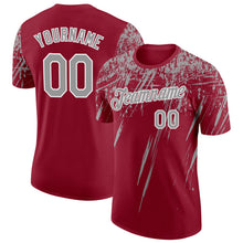 Laden Sie das Bild in den Galerie-Viewer, Custom Crimson Gray-White Distressed Scratch Brush Stroke Performance T-Shirt