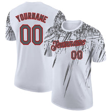 Charger l'image dans la galerie, Custom White Steel Gray-Red Distressed Scratch Brush Stroke Performance T-Shirt