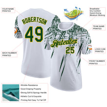 Laden Sie das Bild in den Galerie-Viewer, Custom White Green-Yellow Distressed Scratch Brush Stroke Performance T-Shirt