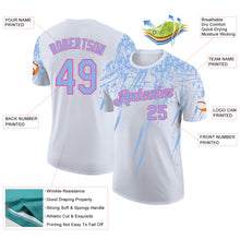 Charger l'image dans la galerie, Custom White Light Blue-Pink Distressed Scratch Brush Stroke Performance T-Shirt