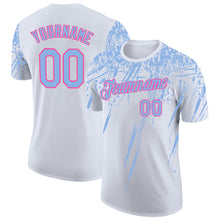 Charger l'image dans la galerie, Custom White Light Blue-Pink Distressed Scratch Brush Stroke Performance T-Shirt