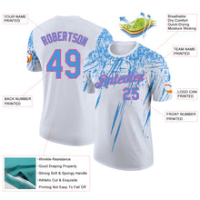 Charger l'image dans la galerie, Custom White Powder Blue-Pink Distressed Scratch Brush Stroke Performance T-Shirt