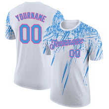 Charger l'image dans la galerie, Custom White Powder Blue-Pink Distressed Scratch Brush Stroke Performance T-Shirt