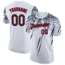 Load image into Gallery viewer, Custom White Navy-Red Distressed Scratch Brush Stroke Performance T-Shirt