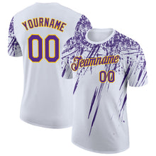 Charger l'image dans la galerie, Custom White Purple-Yellow Distressed Scratch Brush Stroke Performance T-Shirt