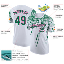 Charger l'image dans la galerie, Custom White Kelly Green-Pink Distressed Scratch Brush Stroke Performance T-Shirt