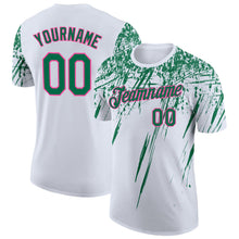 Charger l'image dans la galerie, Custom White Kelly Green-Pink Distressed Scratch Brush Stroke Performance T-Shirt