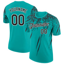 Laden Sie das Bild in den Galerie-Viewer, Custom Aqua Black-White Distressed Scratch Brush Stroke Performance T-Shirt
