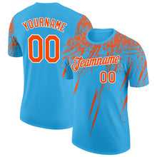 Load image into Gallery viewer, Custom Sky Blue Orange-White Distressed Scratch Brush Stroke Performance T-Shirt