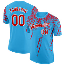 Load image into Gallery viewer, Custom Sky Blue Red-White Distressed Scratch Brush Stroke Performance T-Shirt