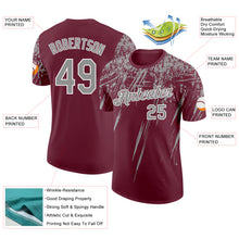 Laden Sie das Bild in den Galerie-Viewer, Custom Burgundy Gray-White Distressed Scratch Brush Stroke Performance T-Shirt