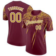 Загрузить изображение в средство просмотра галереи, Custom Burgundy Old Gold-White Distressed Scratch Brush Stroke Performance T-Shirt