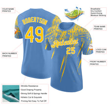 Load image into Gallery viewer, Custom Light Blue Yellow-White Distressed Scratch Brush Stroke Performance T-Shirt